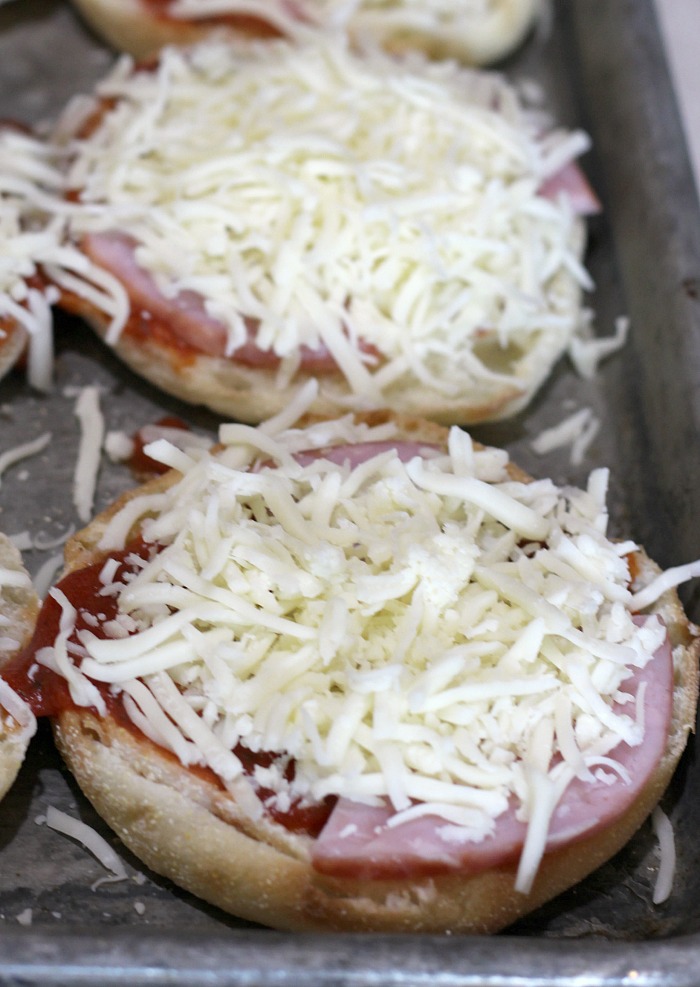 English muffin pizzas before baking