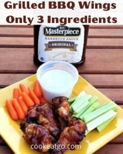 Grilled BBQ Wings with carrots, celery, and ranch 
