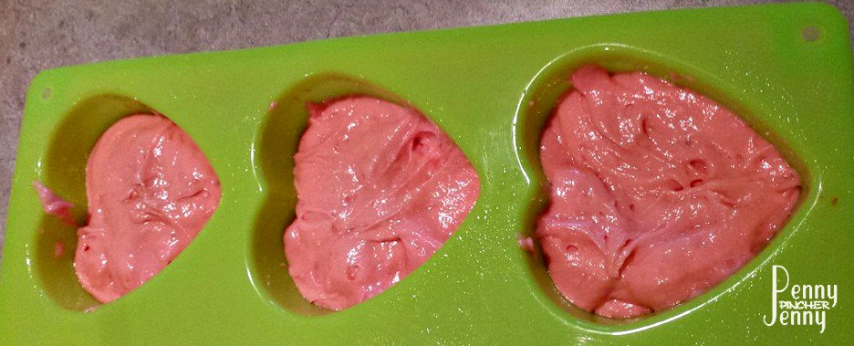 Strawberry Weight Watchers Muffins in heart pan.