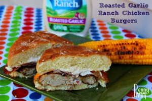 These Roasted Garlic Chicken Ranch Burgers are amazing and perfect to make on the grill! We paired these up with our grilled corn for a perfect dinner!