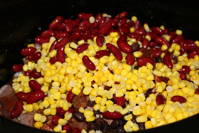 Beans and corn for brisket chili in crockpot