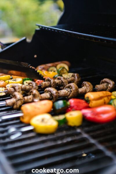 Grilled vegetable kabobs on gas grill