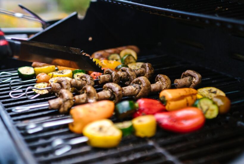 Grilled vegetable kabobs on gas grill