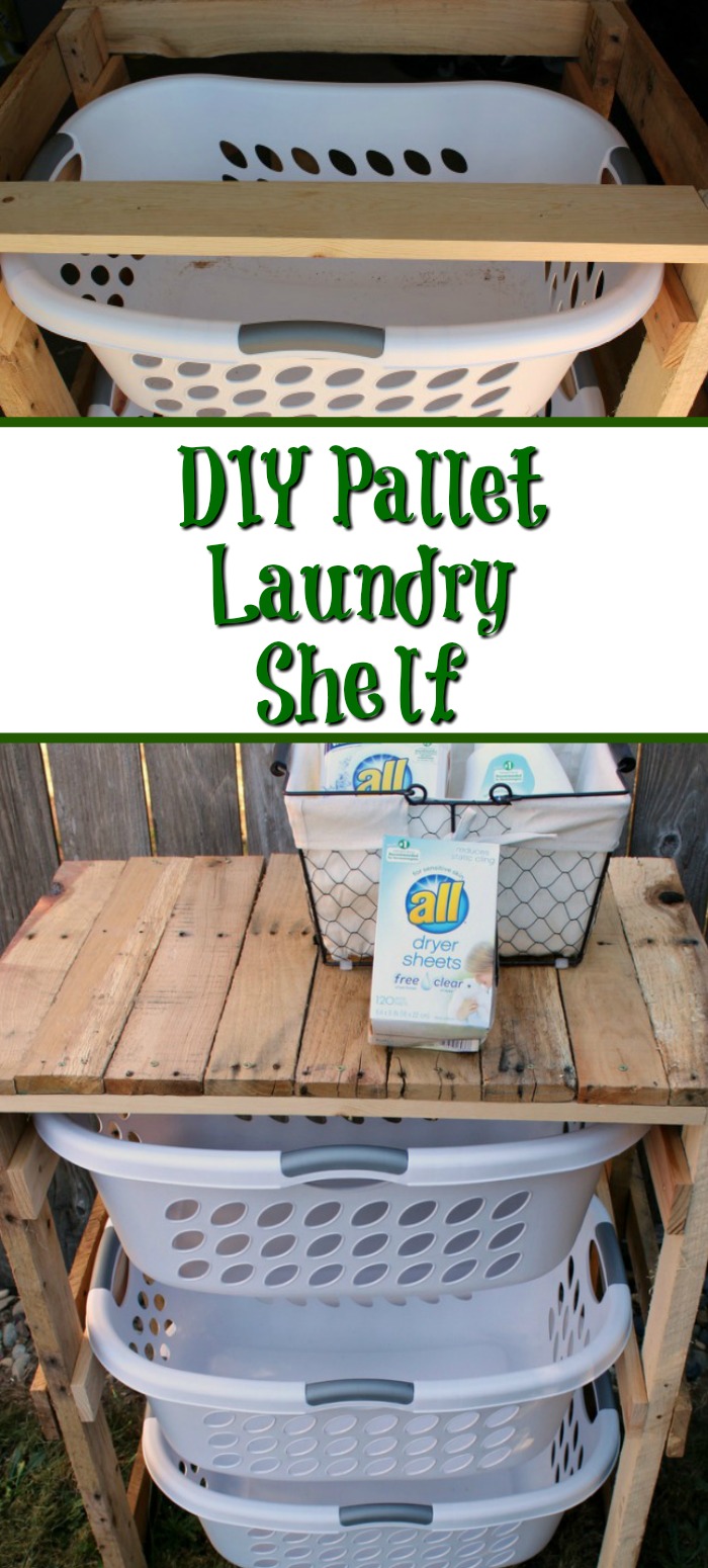 This DIY Pallet Laundry Shelf is a simple way to get organized for laundry!! plus it is easy to make as well out of pallets for a rustic look!