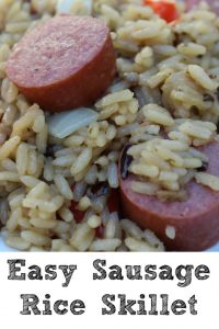 This Easy Sausage Rice Skillet Dinner is perfect to make with your kids! I love spending time in the kitchen with my kids and teaching them to cook!