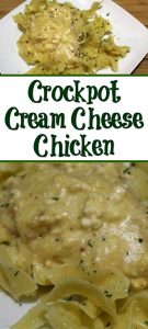 This Crock Pot Cream Cheese Chicken with only four ingredients is easy to make for a busy school night and serves well with pasta or rice!