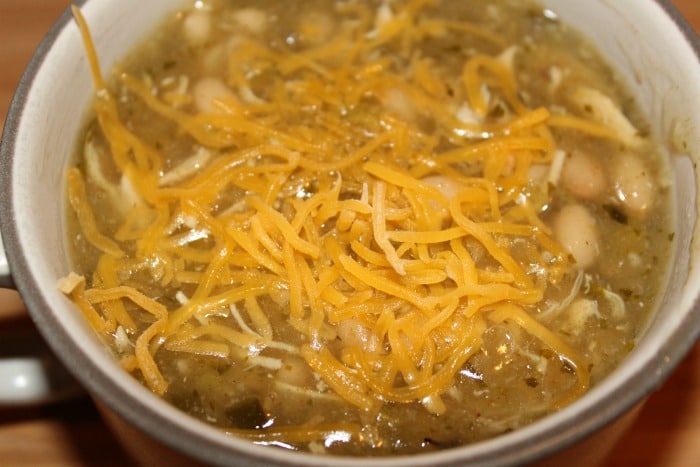 Slow Cooker Chicken Chili Served With Cheese