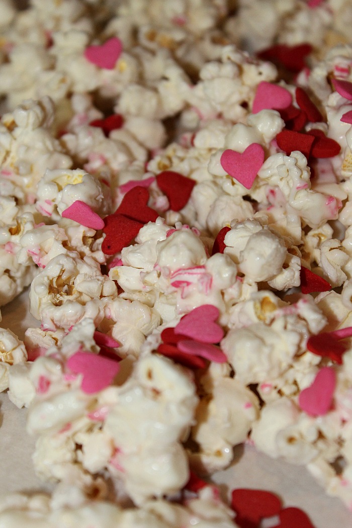 Valentine's day popcorn made laid out