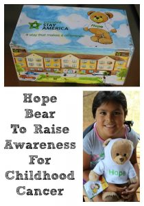 The Hope Bear For Childhood Cancer Awareness is perfect from Extended Stay America to give bears to those with cancer and to help to raise funds as well.
