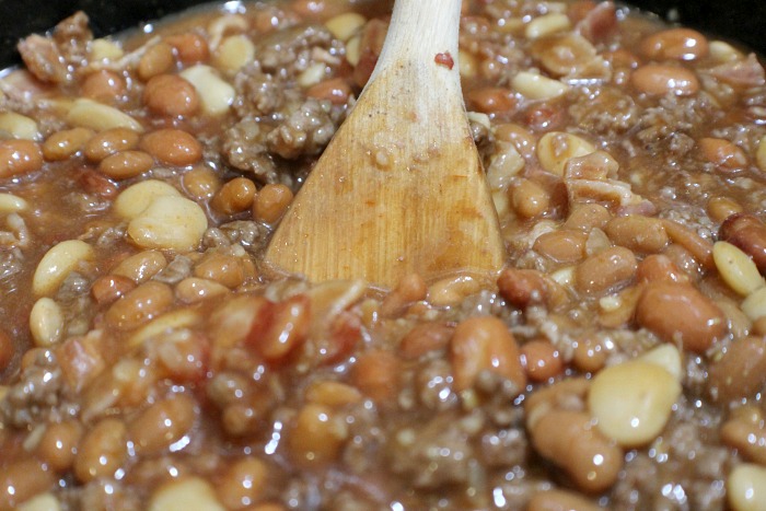Crock Pot Loaded Baked Beans ingredients mixed before cooking 