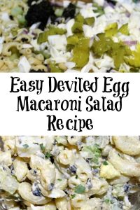 This Easy Deviled Egg Macaroni Salad is perfect to make up at home to take to a potluck or any family dinner. Plus it's frugal and cheaper than buying on on the way to the event, and very easy to customize!