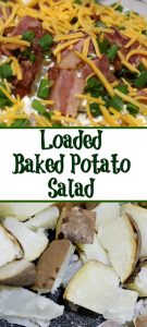 This Loaded Twice Baked Potato Salad is perfect to make to take to potlucks, get-togethers, and BBQs! So easy to make and the flavor is amazing with bacon, cheese, sour cream, and more in the mix for the perfect potato salad!