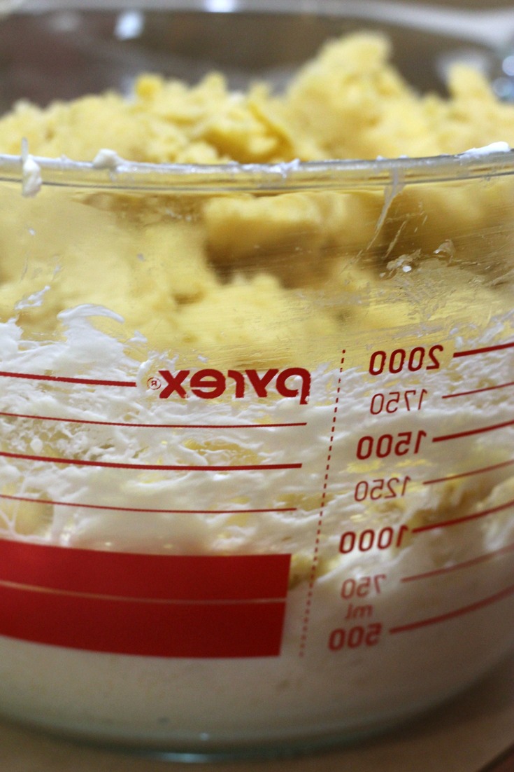 Keto Bagel Ingredients in Pyrex 8 Cup Measuring Cup