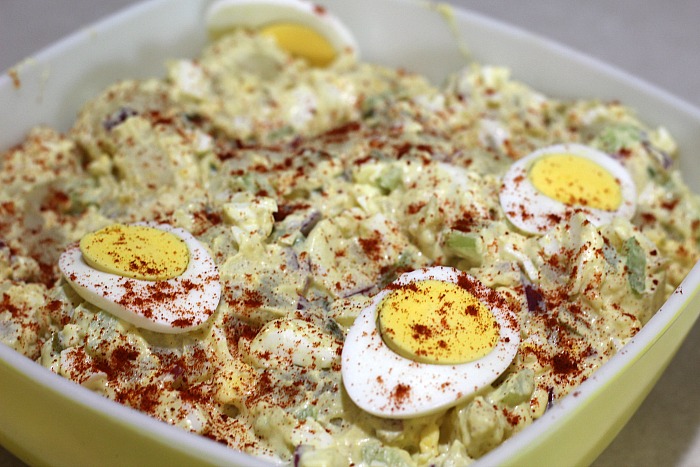 This Easy Grandma's Potato Salad will be a hit no matter where you take it! Easy enough to make at home as a side or to take to a cookout or potluck as a dish!! Plus you can change up ingredients to your own taste, also saves money over buying it in the deli case!