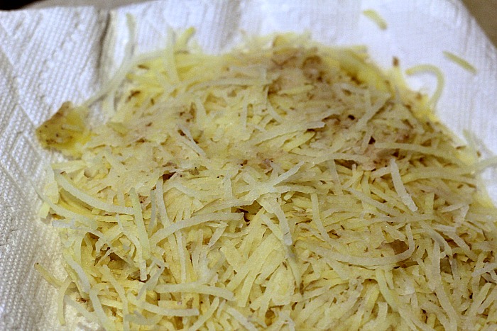 Homemade shredded hashbrowns on paper towels
