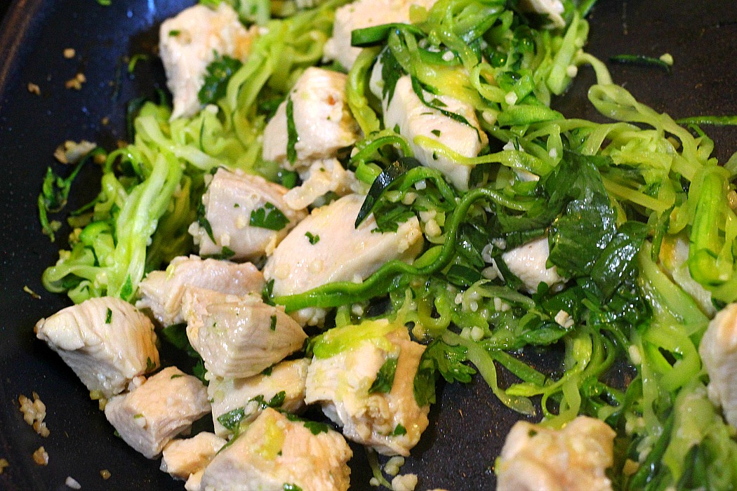 Cilantro Lime Chicken Zucchini Recipe in frying pan 