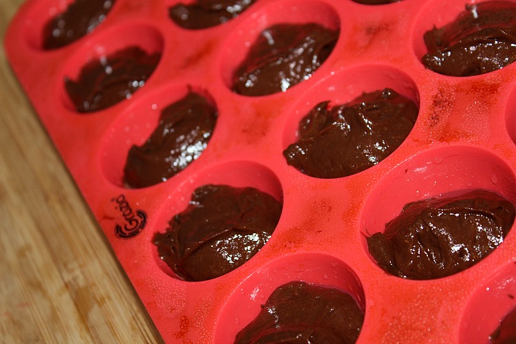 Chocolate muffins Scooped into mini muffin pan 