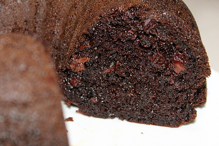 Triple Chocolate Bundt Cake sliced open