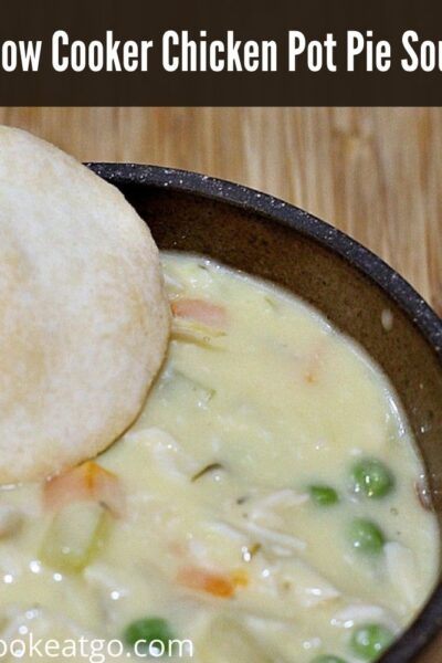 This Slow Cooker Chicken Pot Pie Soup Recipe is the perfect soup to whip up in the crockpot! Add in the little pie crust biscuits for flavor and taste!