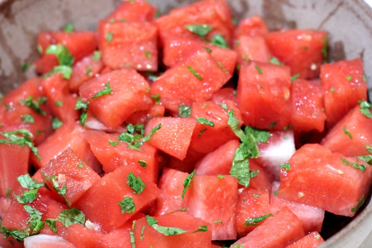 This Watermelon Salad With Feta Recipe is perfect to take to BBQs or potlucks! Add in some balsamic vinegar, mint, and feta cheese for amazing flavor! 