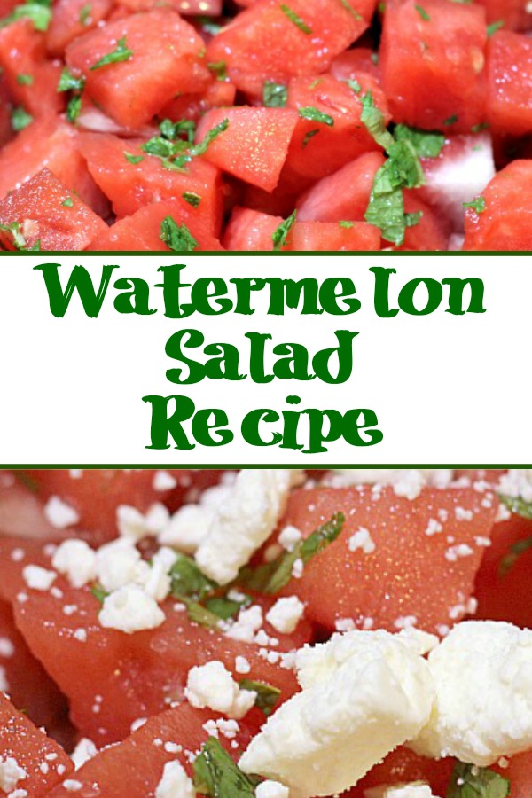 This Watermelon Salad With Feta Recipe is perfect to take to BBQs or potlucks! Add in some balsamic vinegar, mint, and feta cheese for amazing flavor!