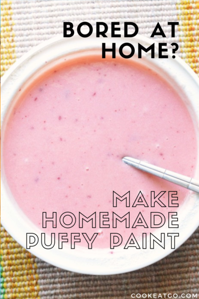 This Easy DIY Puffy Paint Recipe is perfect for kids!! Easy to make out of pantry ingredients its completely safe for kids to finger paint with too! Lots of fun textures plus you can add glitter in for a new look!