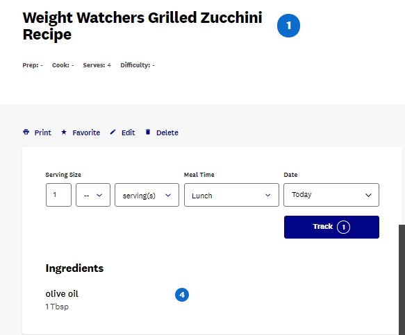 Grillled Zucchinin Weight watchers simplified plan point breakdown