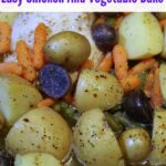 This easy chicken and vegetable bake a frugal dinner full of protein and veggies. Easy weeknight dinner the family loves to eat.