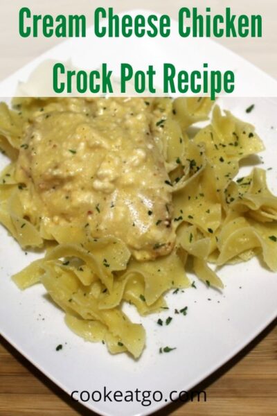 This Crock Pot Cream Cheese Chicken with only four ingredients is easy to make for a busy school night and serves well with pasta or rice!