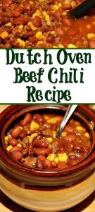 This Dutch oven Beef Chili Recipe is a huge hit with the whole family!! Just dump everything in and cook on low for a cozy comfort dinner.