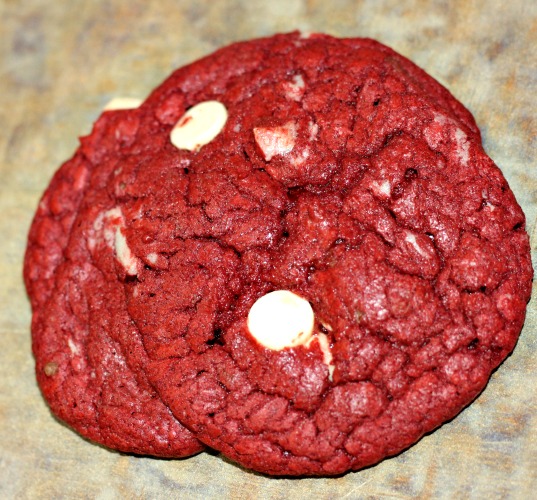 Red Velvet Cake Mix Cookies on the counter