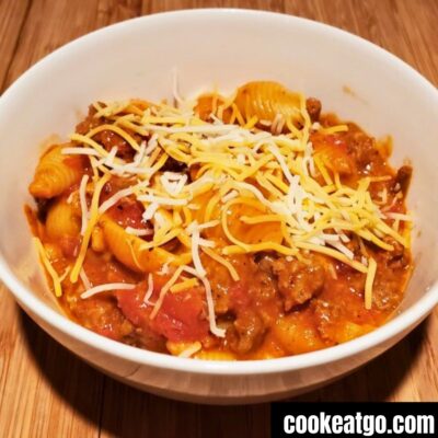 Instant Pot Taco Pasta Served In a white bowl