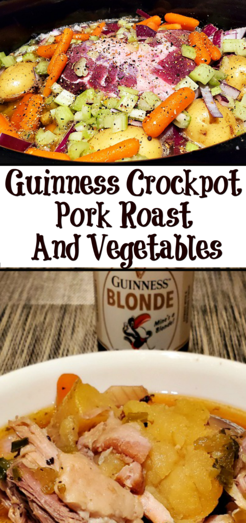 Guinness Crock Pot Pork Roast And Vegetables is perfect for St Patricks day or an Irish twist on a favorite dinner!! Using Guinness Blonde Ale adds flavor! 