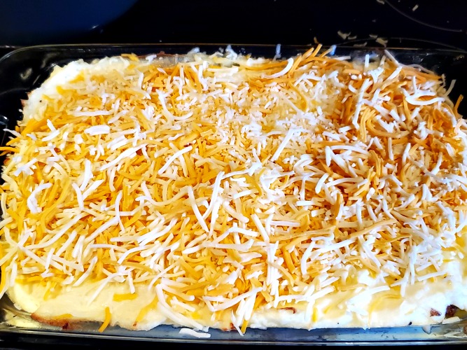 Baked Sheperd's Pie With Chese on top before rebaking.