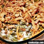 Green Bean casserole cooked in a pyrex dish