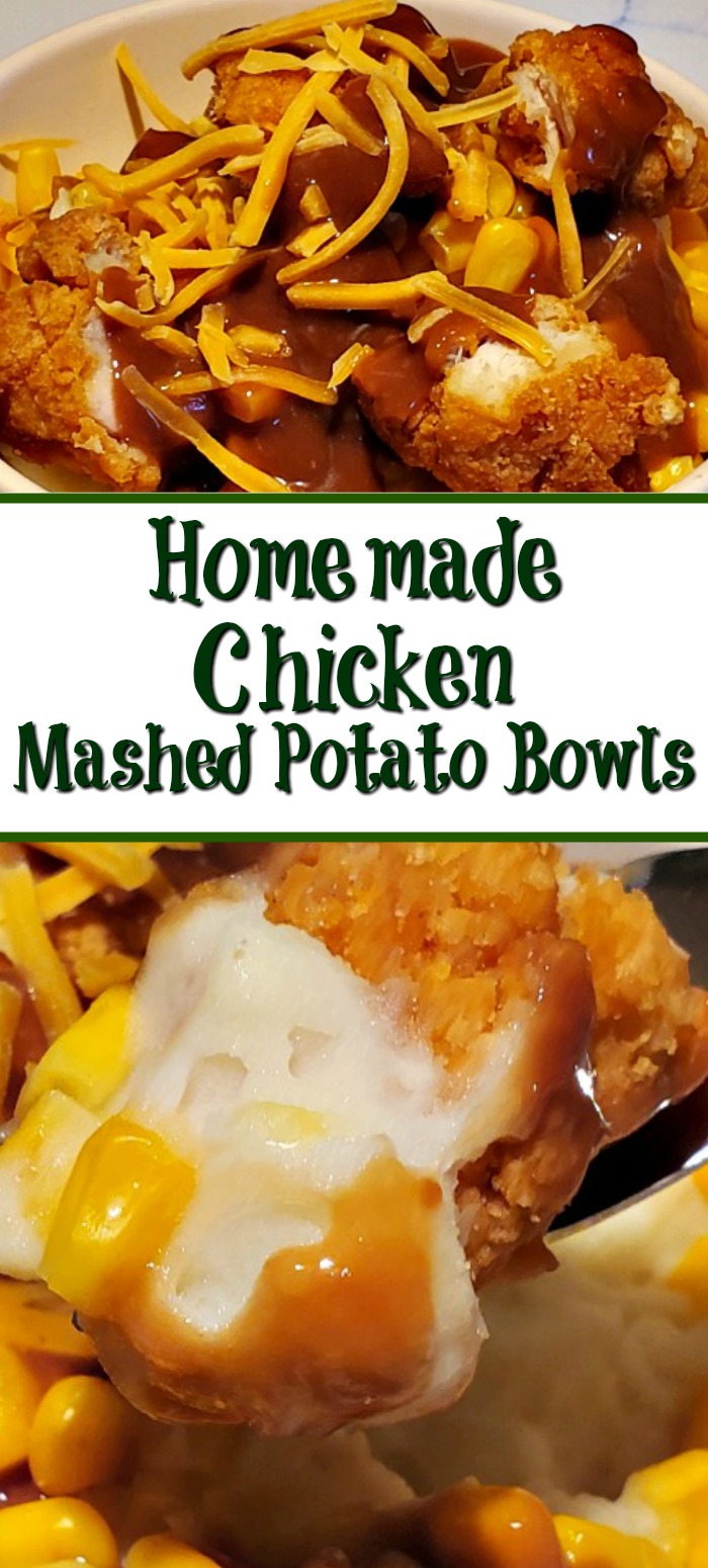 These Homemade Chicken Mashed Potato Bowls are the perfect copy cat KFC potato bowls! So easy to make at home for a fraction of the price as well!