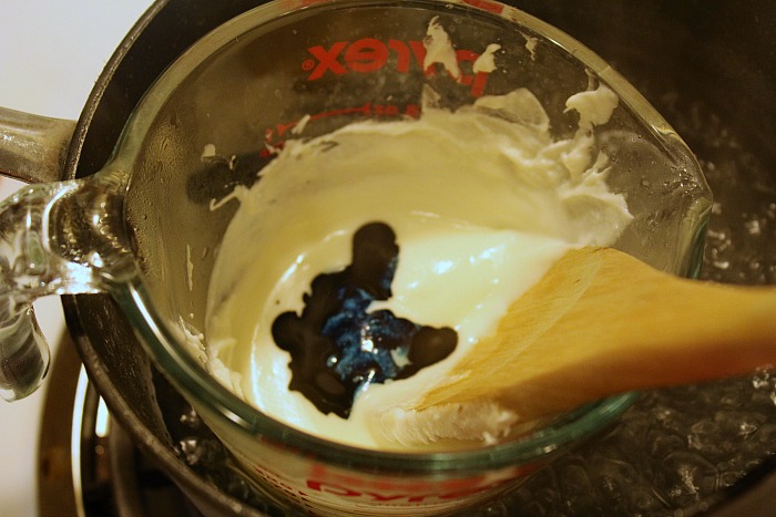 Double Boiler With Almond Bark and food coloring 