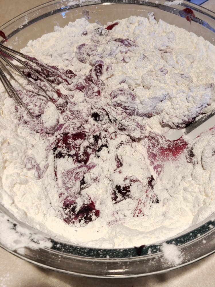 2 Ingredient Blueberry Angel Food Cake Recipe in mixing bowl