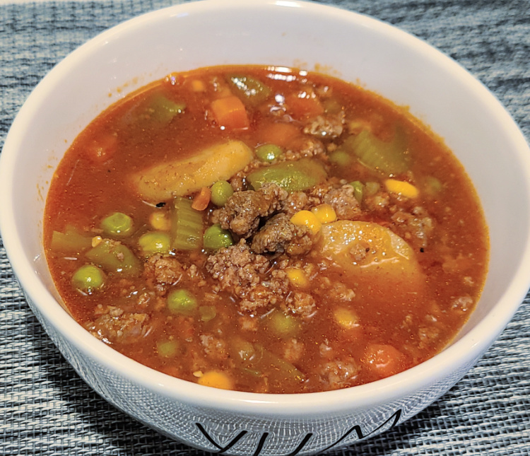 Vegetable And Ground Beef Soup Crock Pot is a perfect easy soup to make! Ground beef in a soup is a great way to make dinner that kids love and is frugal! Use frozen vegetables or canned to make this, you can substitute the meat for a different cut of meat like chicken and turkey as well.