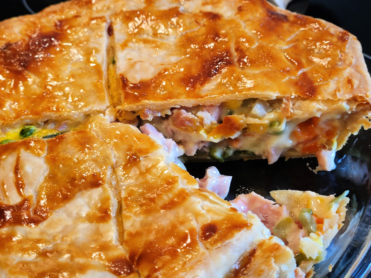 Homemade Ham Pot Pie Baked With Piece Removed 