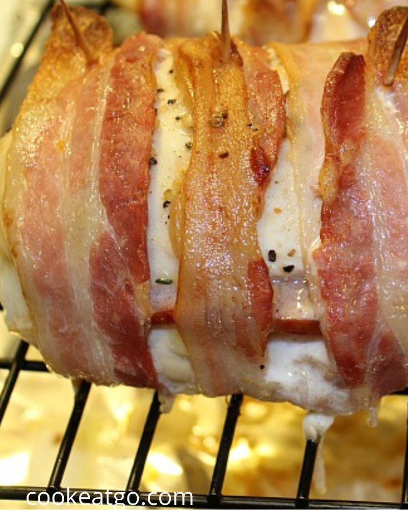 Baked Bacon Wrapped Chicken Cordon Blue On Baking Rack