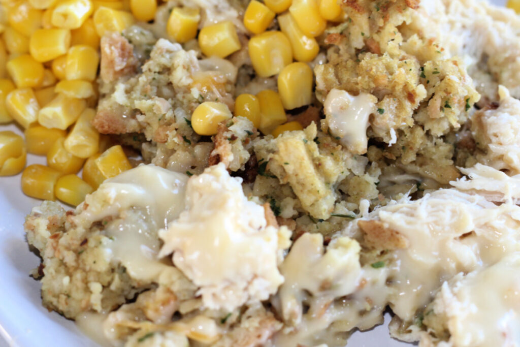 Stove Top Chicken Casserole Served With Kernel Corn