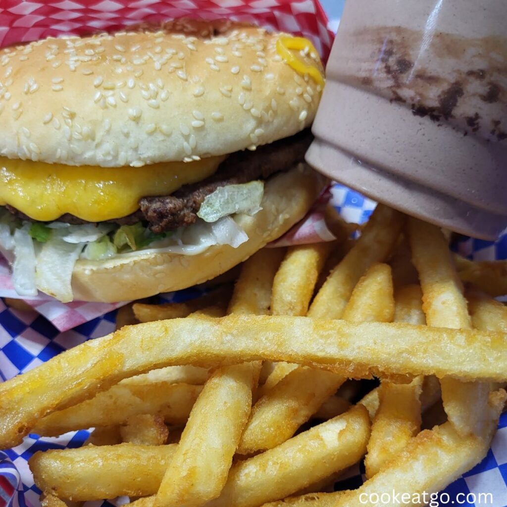 Majors burger with fries and milkshake 