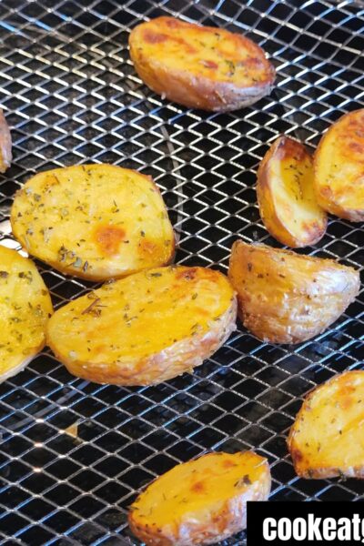 Air Fryer roasted potatoes on air fry rack after cooking