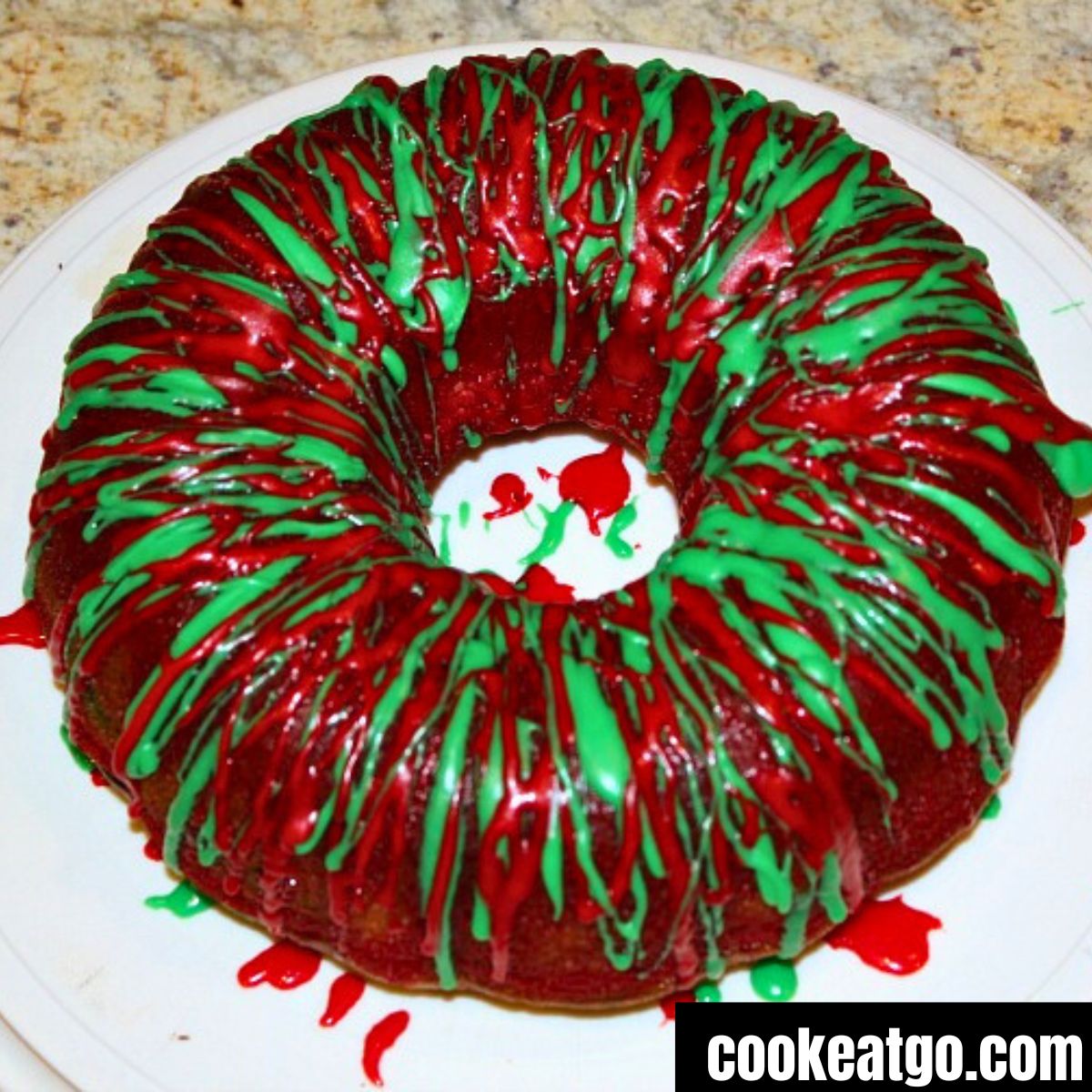 Christmas Bundt Cake on A White Platter