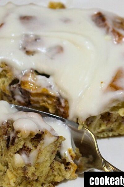 Cinnamon Roll Casserole served on a white plate