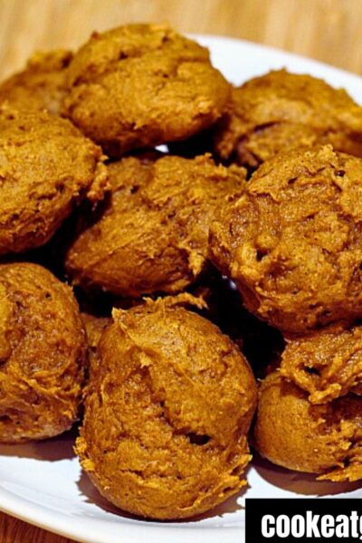 A pile of 2 ingredient pumpkin cookies on a white plate