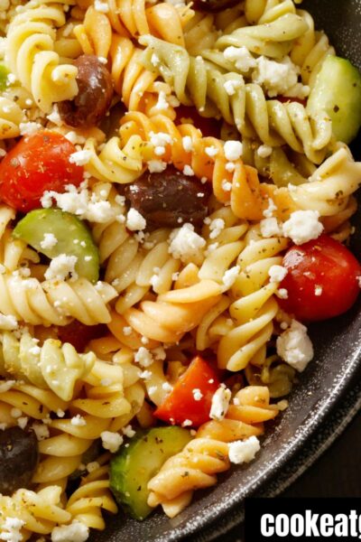 Pasta salad served in a dish
