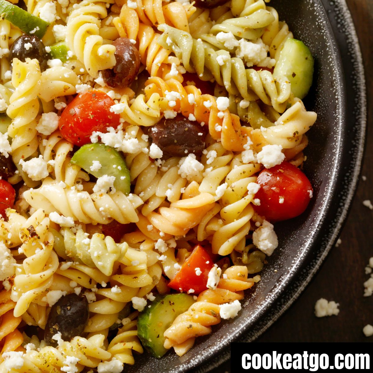 Pasta salad served in a dish