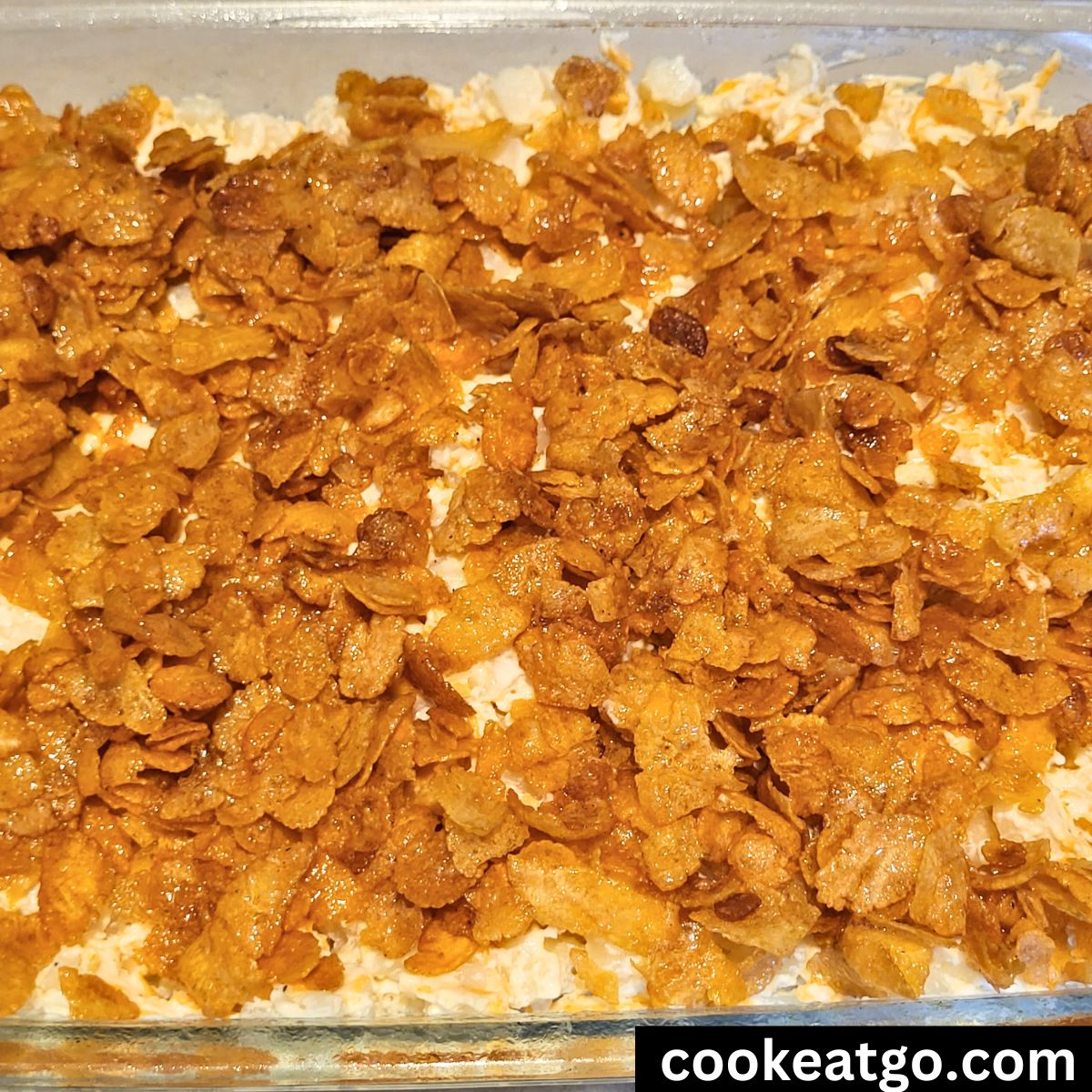 Hashbrown Casserole before baking in oven in a casserole dish